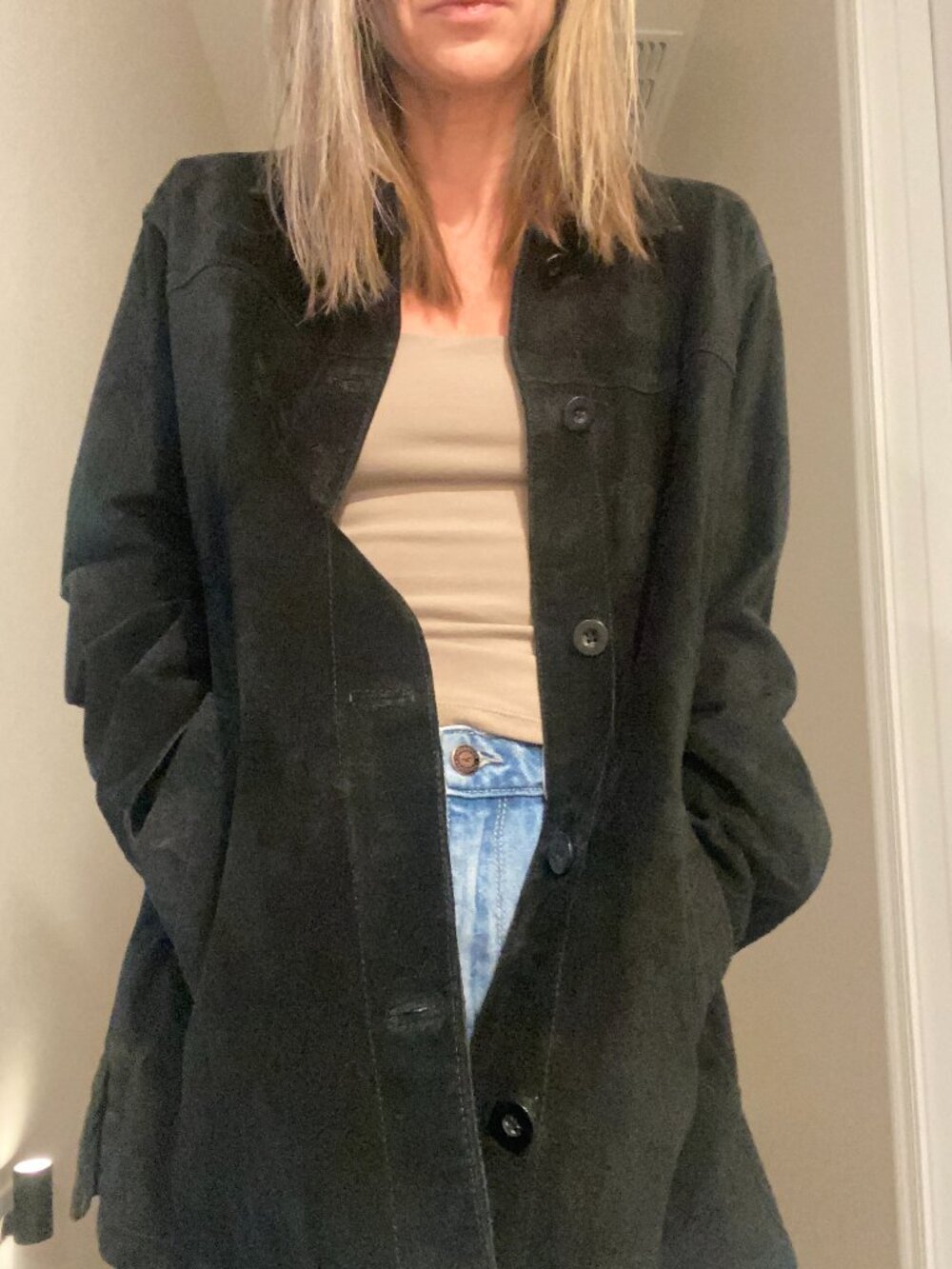 Vintage 90s Black Suede Leather Oversized Jacket Size XS | Fits S-M - Picture 3 of 9